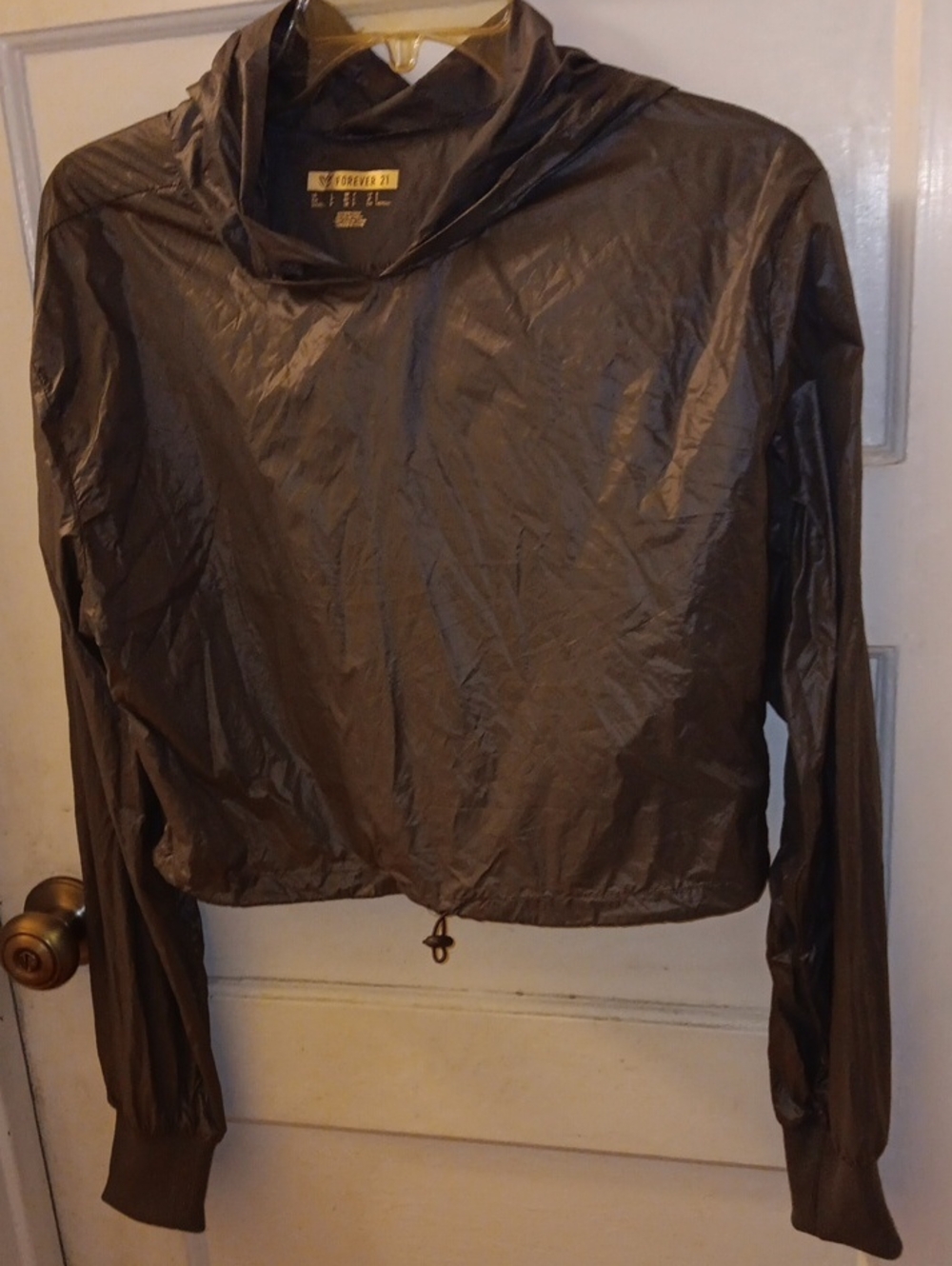 Forever 21 Metallic Charcoal Cropped lightweight pullover hoodie
